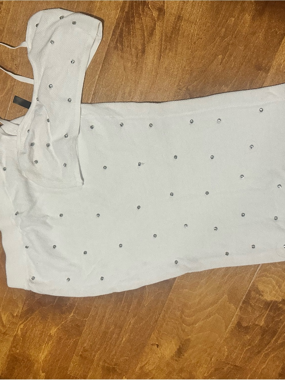 bebe White Off-Shoulder Rhinestone Embellished Camisole